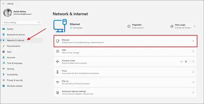 Windows 11 Network Internet Ethernet Settings