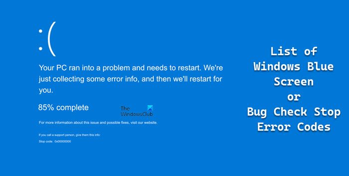Windows Blue Screen or Bug Check Stop Error Codes