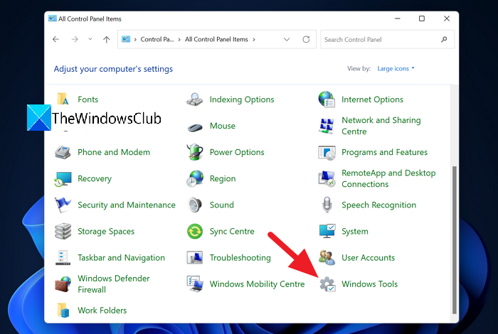 Windows Tools in Control Panel