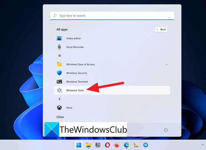 Windows Tools in Start Menu apps