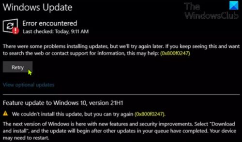 Windows Update error 0x800f0247
