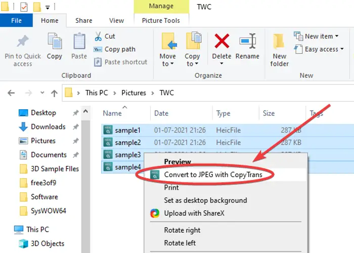 Batch Convert HEIC to JPG using context menu in Windows 11/10