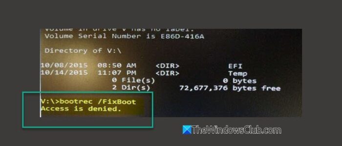 bootrec FixBoot Access is denied
