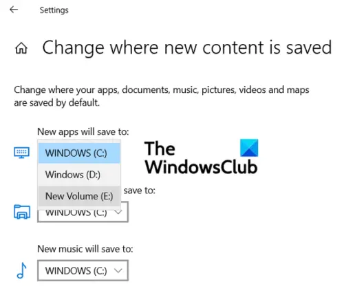 Change where new content is saved on PC-10