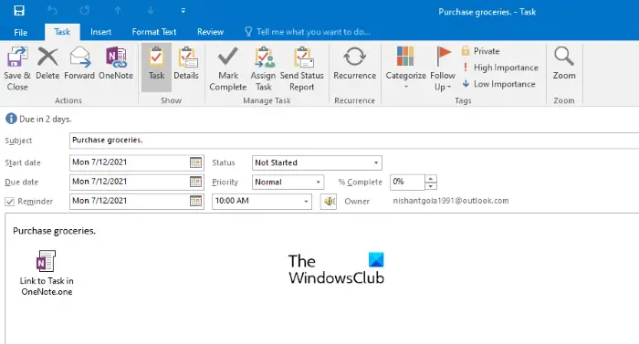 how to create tasks in outlook from onenote