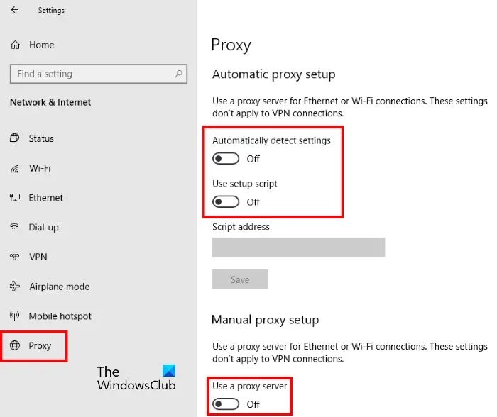 disable proxy settings Microsoft Edge