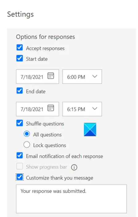 Forms Survey Settings