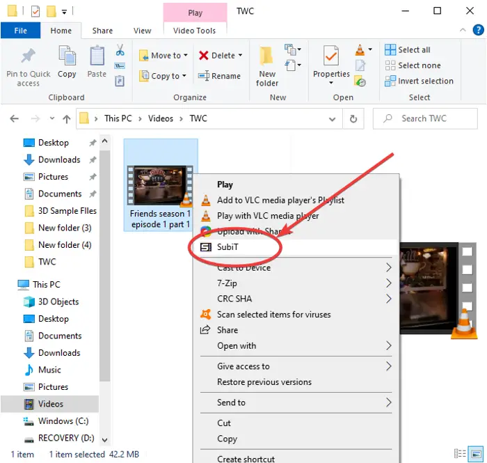 Download Subtitles for Movies using context menu in Windows 11/10