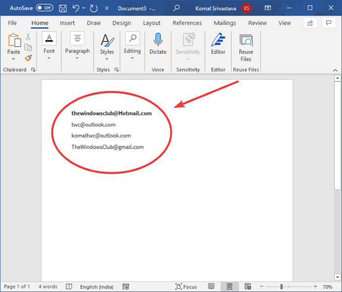 How to Extract Email Addresses from Word document in Windows 11/10