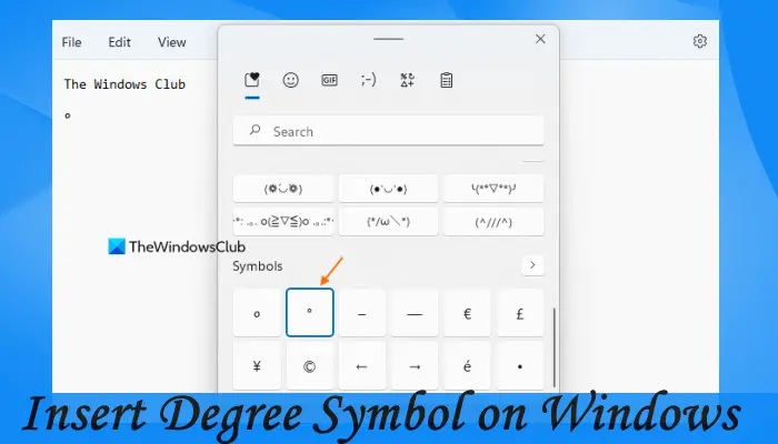 how to insert degree symbol on windows