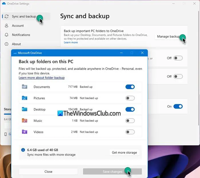 how to select specific folders to backup in onedrive