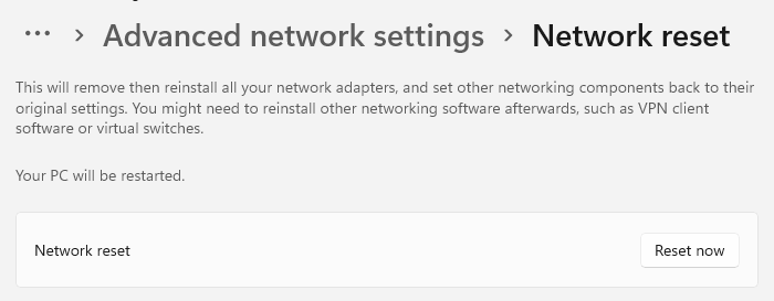 network reset windows 11