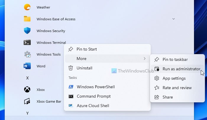 How to open Windows Terminal as administrator in Windows 11
