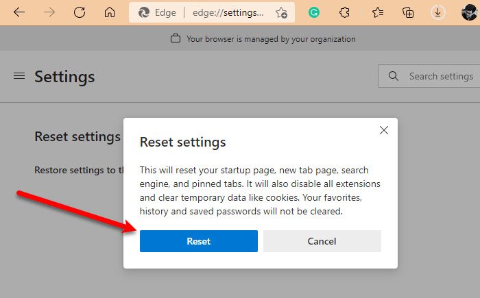 Setzen Sie Microsoft Edge Zurück