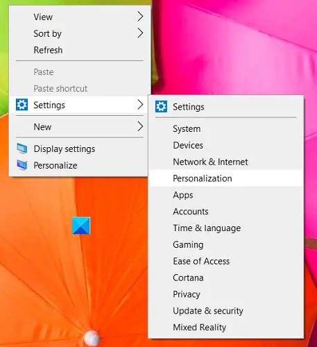 How to add Windows Settings to the desktop context menu