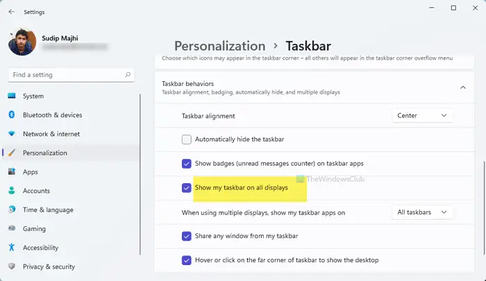 How to show Taskbar across multiple monitors in Windows 11