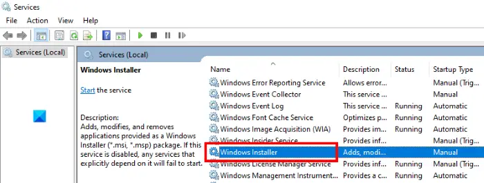 start windows installer service