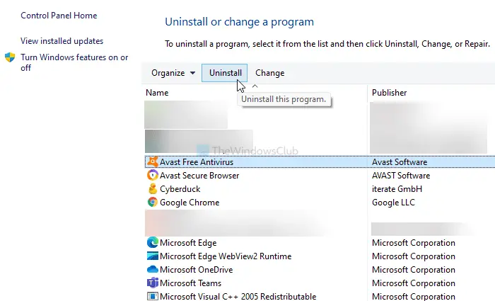 How to uninstall Avast antivirus from Windows 11/10