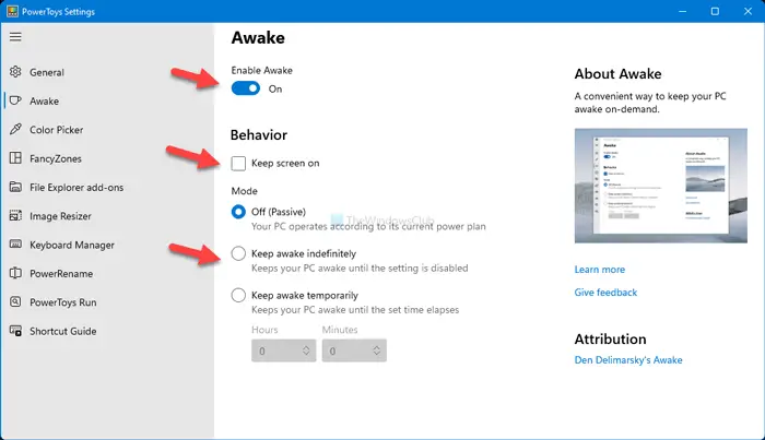 How to use Awake PowerToys to keep computer awake