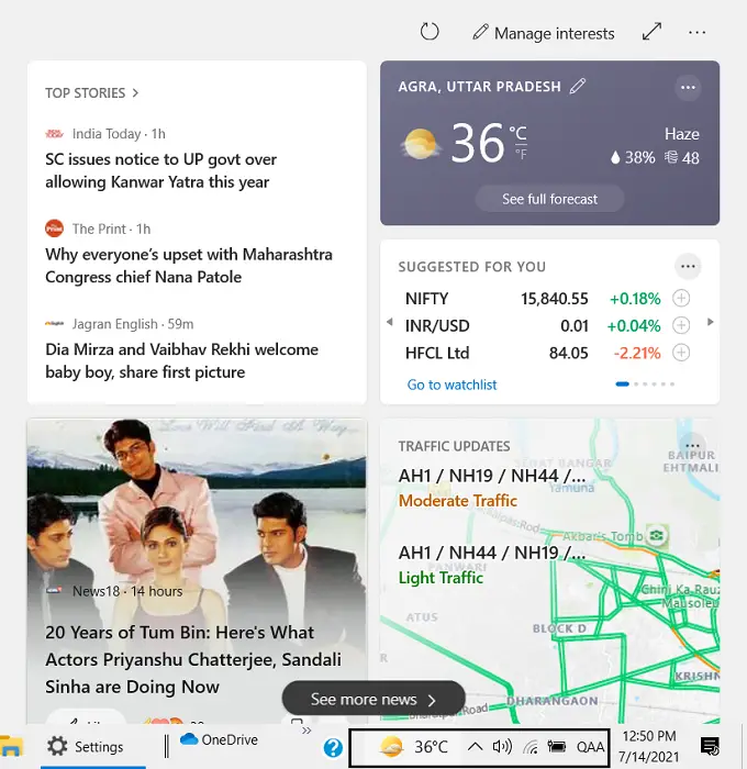 Weather Widget On Taskbar