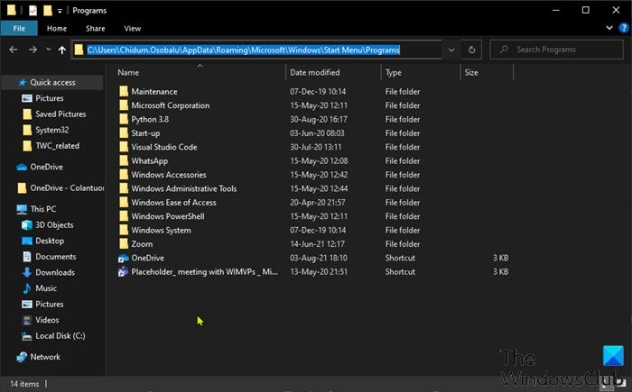 Add or Remove Items in All apps in Start Menu for Current User