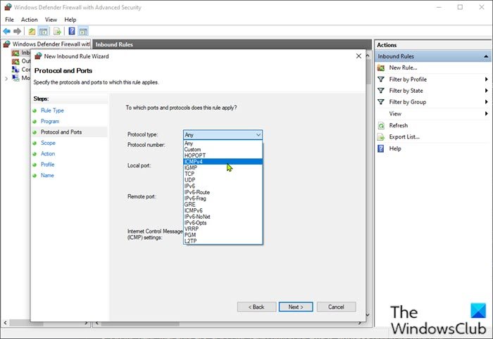 Allow Pings through Windows Firewall-Windows Defender Firewall user interface