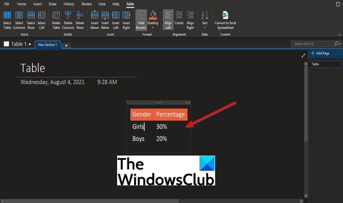 How to hide the Borders of Tables in OneNote