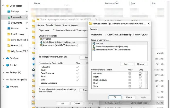 Change Permission Folders Windows