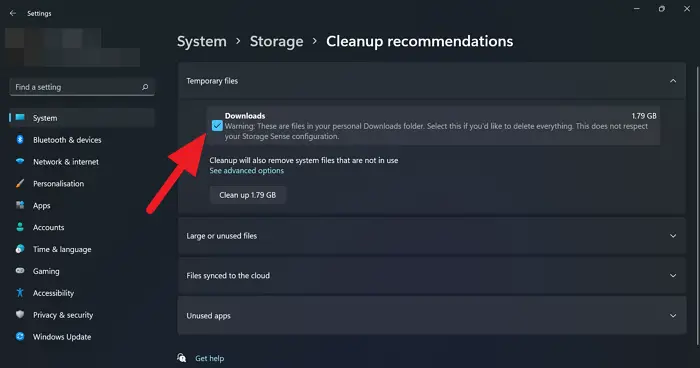 Cleanup recommendations on Windows 11