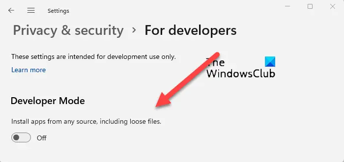 Enable Developer Mode in Windows 11