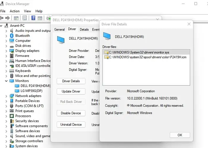 Device Manager Driver Details