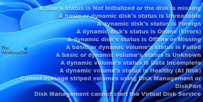 Disk Management errors on Windows