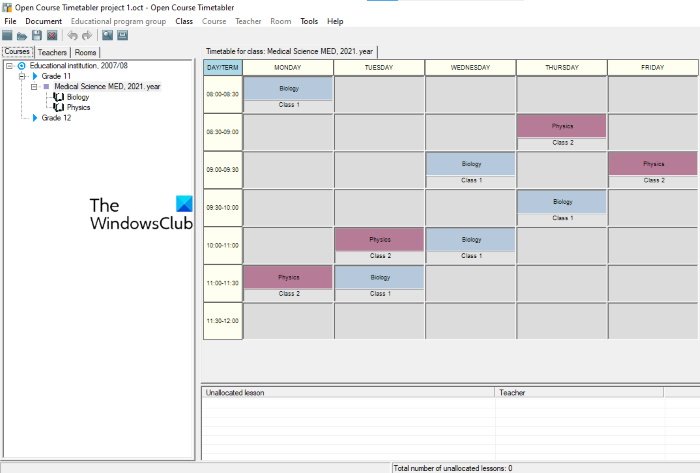 Open Course Timetabler software