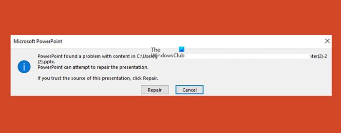 PowerPoint found a problem with content