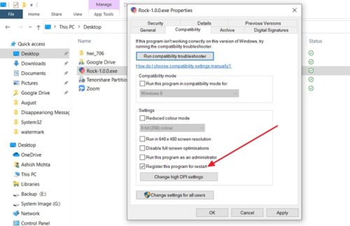 What does Register this Program for Restart do in Windows 11?