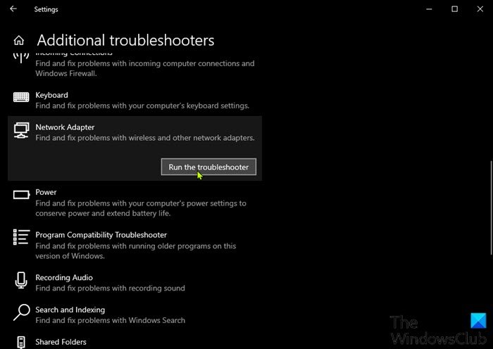 Run Network Adapter Troubleshooter