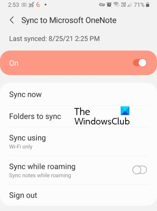 Samsung Notes sync options