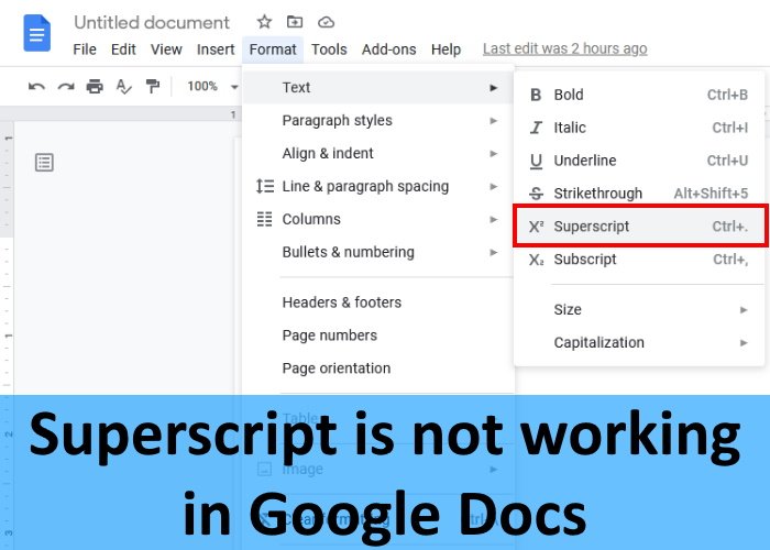 Superscript not working Google Docs