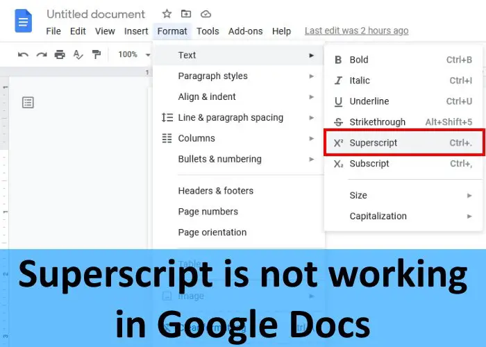 Superscript not working Google Docs