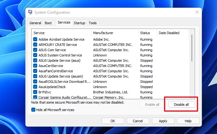 System Configuration Disable Services