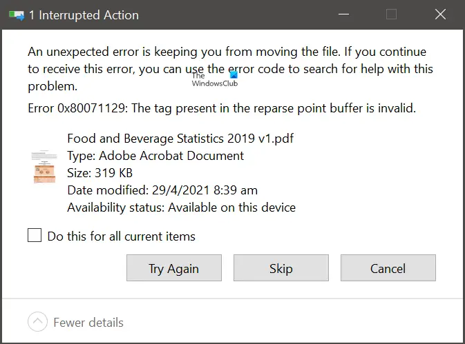 Error 0x80071129: The tag present in the reparse point buffer is invalid