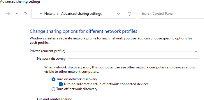 Turn on Network discovery Windows