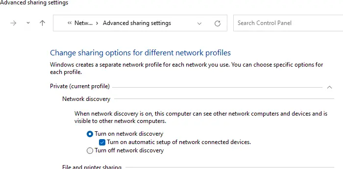 Enable Windows Network Discovery
