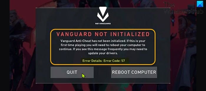 VALORANT Vanguard error codes 128, 57