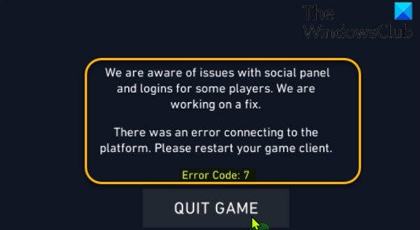 VALORANT game client error codes 7