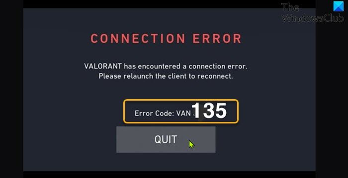 Valorant error code VAN 135