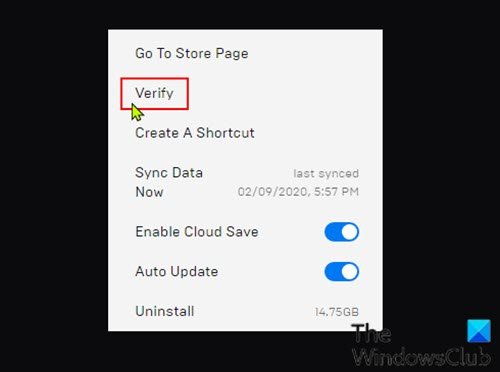 Verify game files-Epic Games Launcher