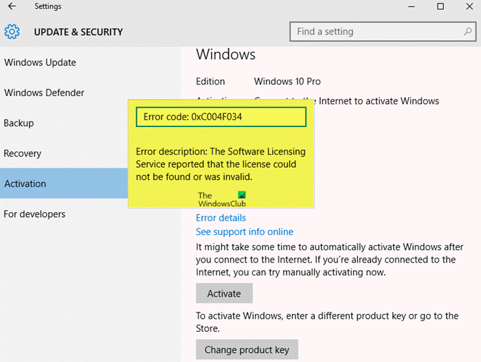 Windows Activation Error Code 0xc004f034