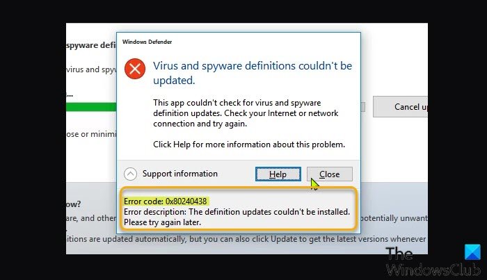 Windows Defender error 0x80240438