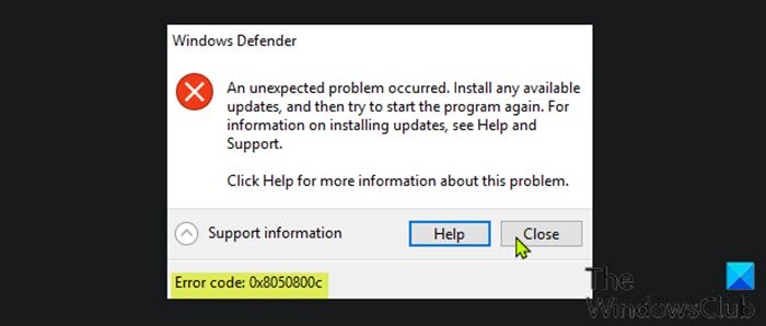Windows Defender error code 0x8050800c